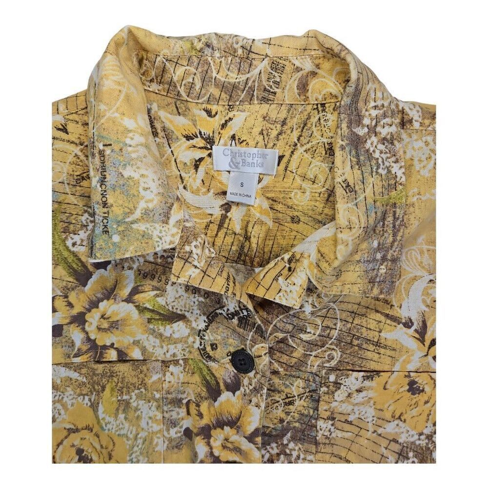 Christopher & Banks Linen Blend Yellow Floral Jean Style Jacket Size S - Picture 2 of 10
